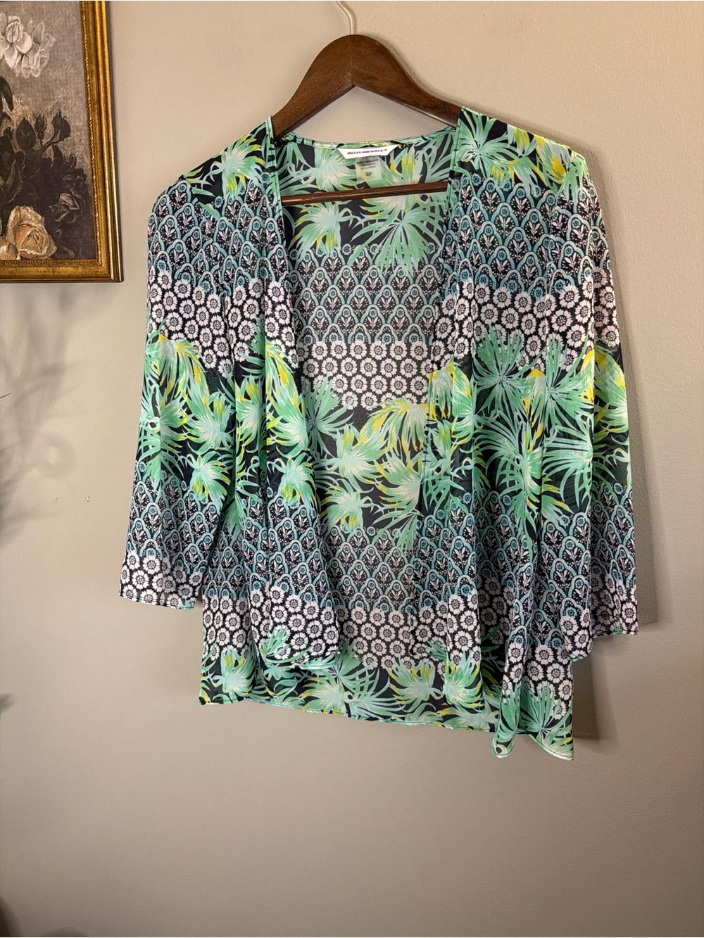 Allison Daley Boho Mixed Print Open Front Kimono Cardigan Top S - Picture 3 of 8